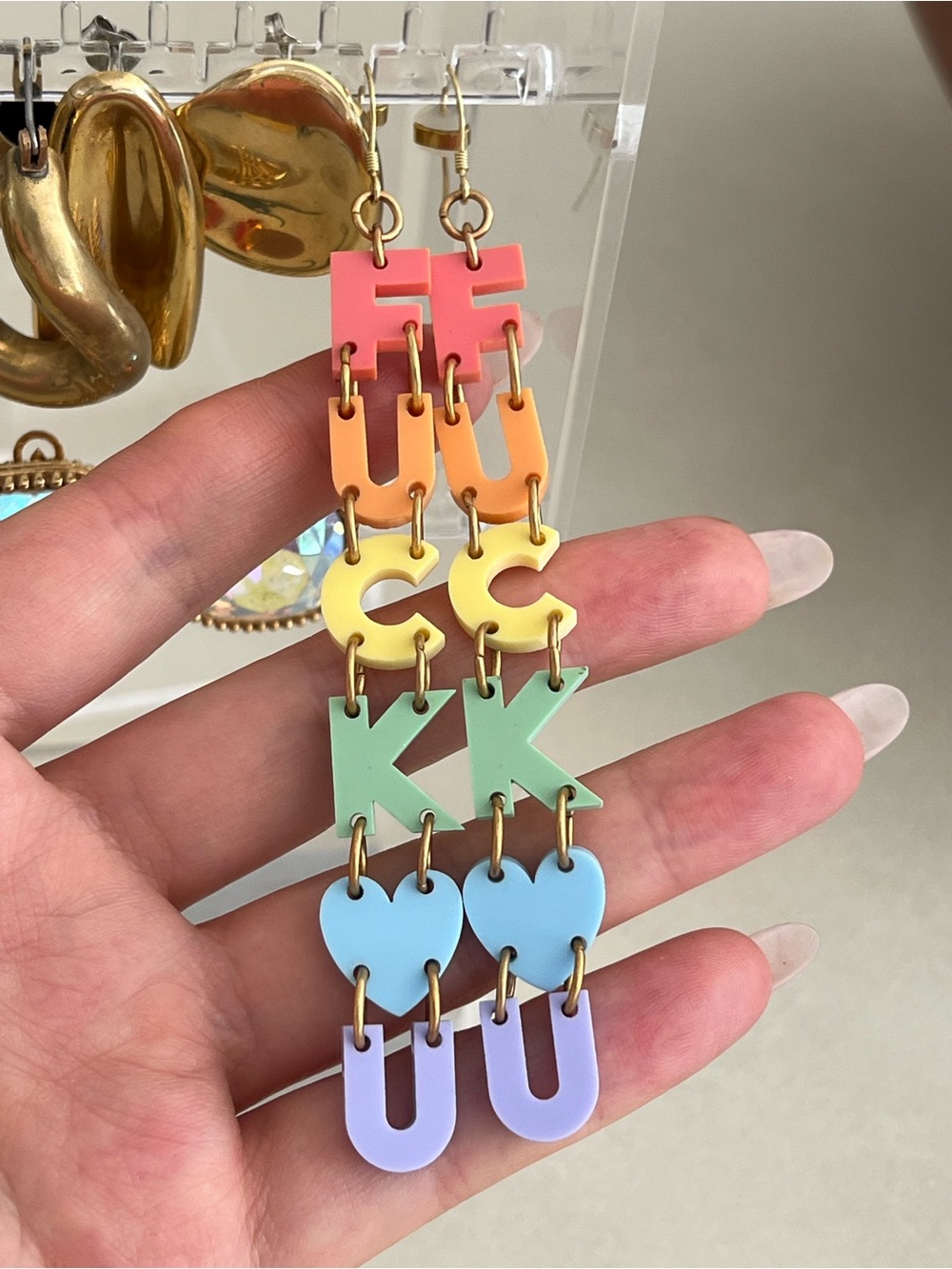 Multicolor Pastel Alphabet & Heart Drop Earrings